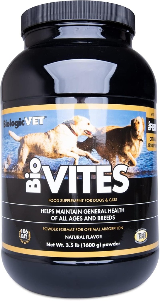 BiologicVET Biovetes Multi- Nutrient Supply - Premium Cat & Dog Vitaminer - Understøtter immunforsvar, Metabolisme, Hud og fordøjelsessygdomme - Inkluderer Aminosyrer, Prebiotika, Enzymer & Mere - 3,5 lb. Pulver