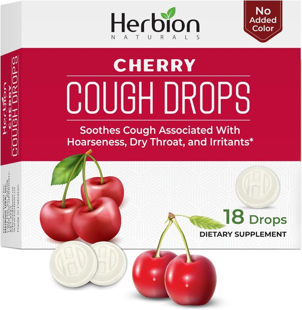 HERBION Naturals Hoste Drops, Kosttilskud, Sodhes Hough, for voksne og børn over 6 år, Ingen kunstig smag, Ingen tilsat farve (18 Greve (pakke med 1), Cherry)