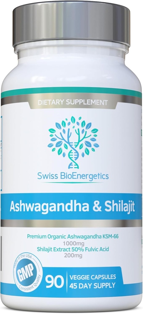 Ashwagandha & Shilajit - Ashwagandha KSM- 66 1000mg & Renset Shilajit Extract 200mg (50% Fulvic Acid) - Ingen kunstige fyldstoffer, bindemidler eller flowmidler - Egnet til Vegans