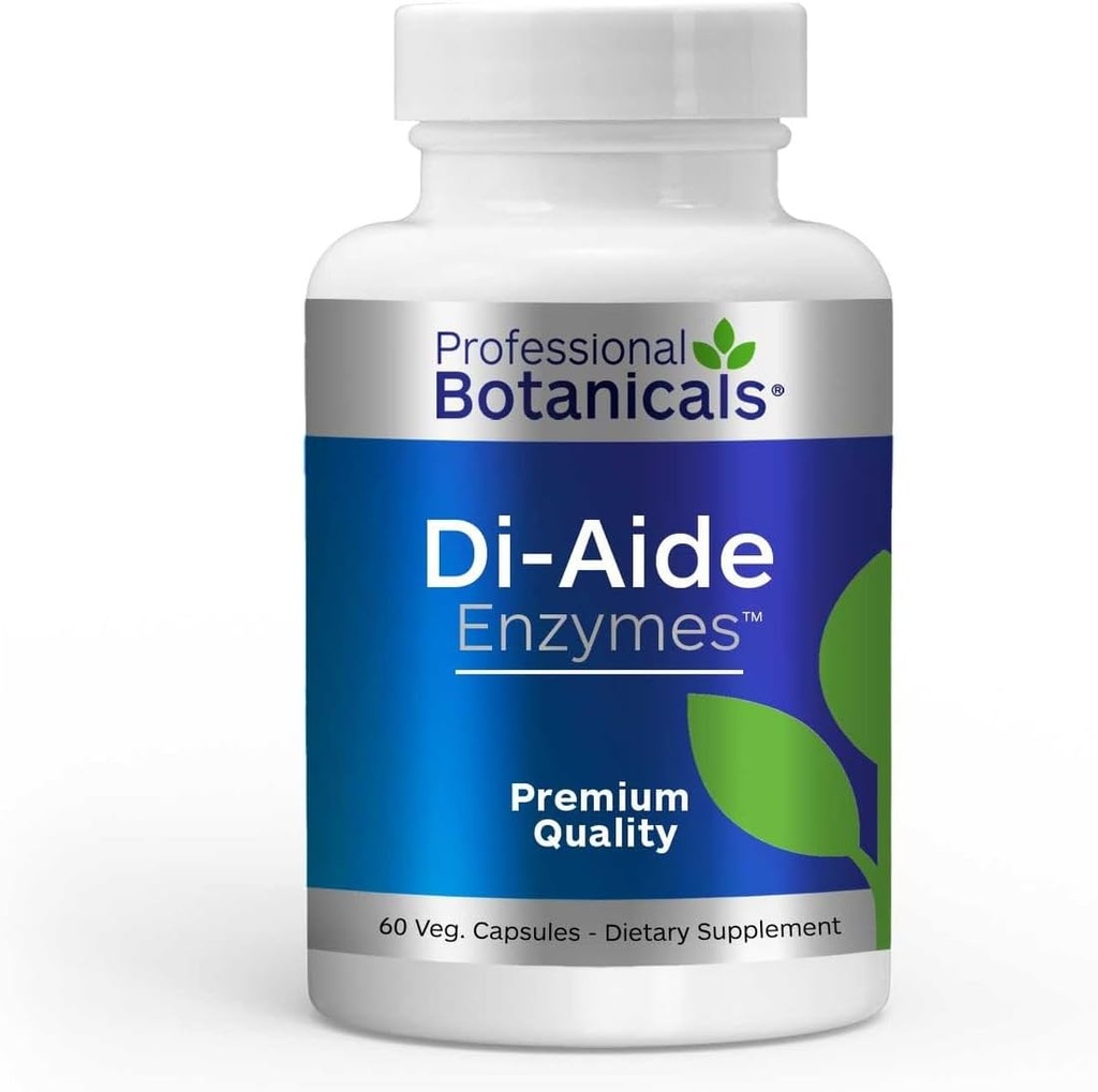 Professionelle botanicals DI- AIDE Enzymes Avanceret fordøjelsesstøtte, Relieves Bloating & Forstoppelse, Naturlige ingredienser, Vegan & Non- GMO - 120 kapsler