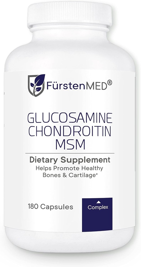 Fürstenmed Glucosamin Chondroitin MSM Supplement - Chondroitin & Glucosamin Nutritional Kosttilskud til knogler & normal brusk sundhed - Support Normal fælles sundhed med C-vitamin - 180 kapsler