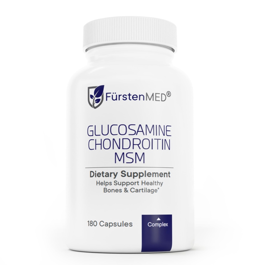 Fürstenmed Glucosamin Chondroitin MSM Supplement - Chondroitin & Glucosamin Nutritional Kosttilskud til knogler & normal brusk sundhed - Support Normal fælles sundhed med C-vitamin - 180 kapsler