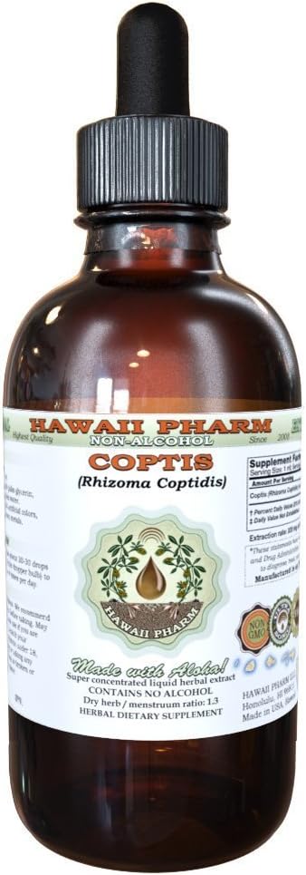 Coptis Alkohol- Free Liquid Extract, Coptis (Rhizoma Coptidis) Tørret Root Glycerit Hawaii Pharm Natural Herbal Supplement 2 oz
