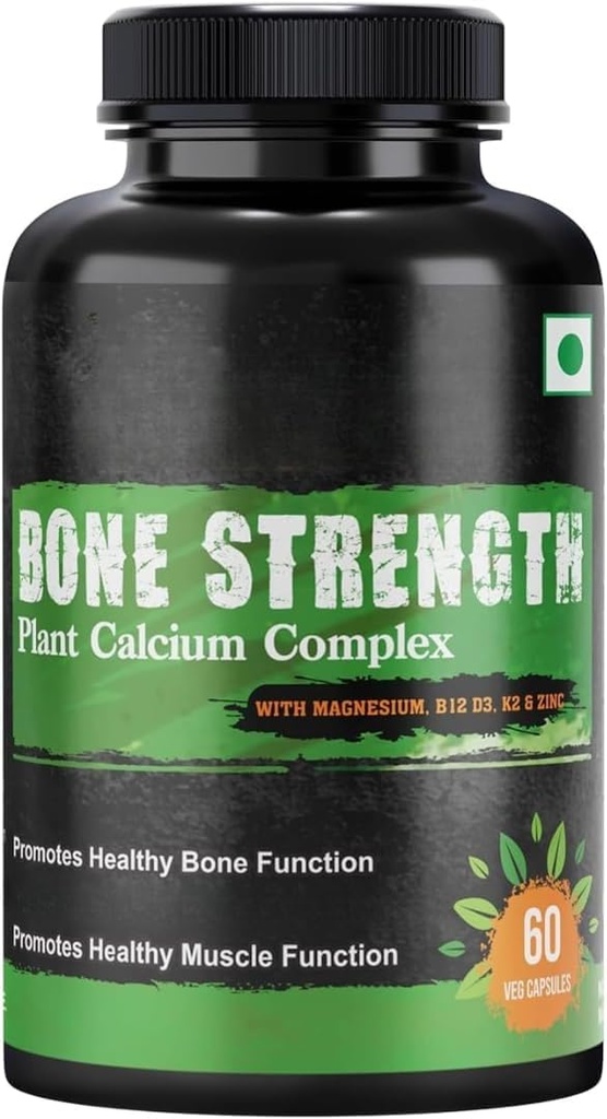 Elleve zone Knoglestyrke - Plantbased Calcium, Magnesium, Zink, D3-vitamin, VIT B12, K2 - GMO, Soy, Gluten Free Ingredients - Hele kosttilskud for ben sundhed - 60 Veganske venlige kapsler