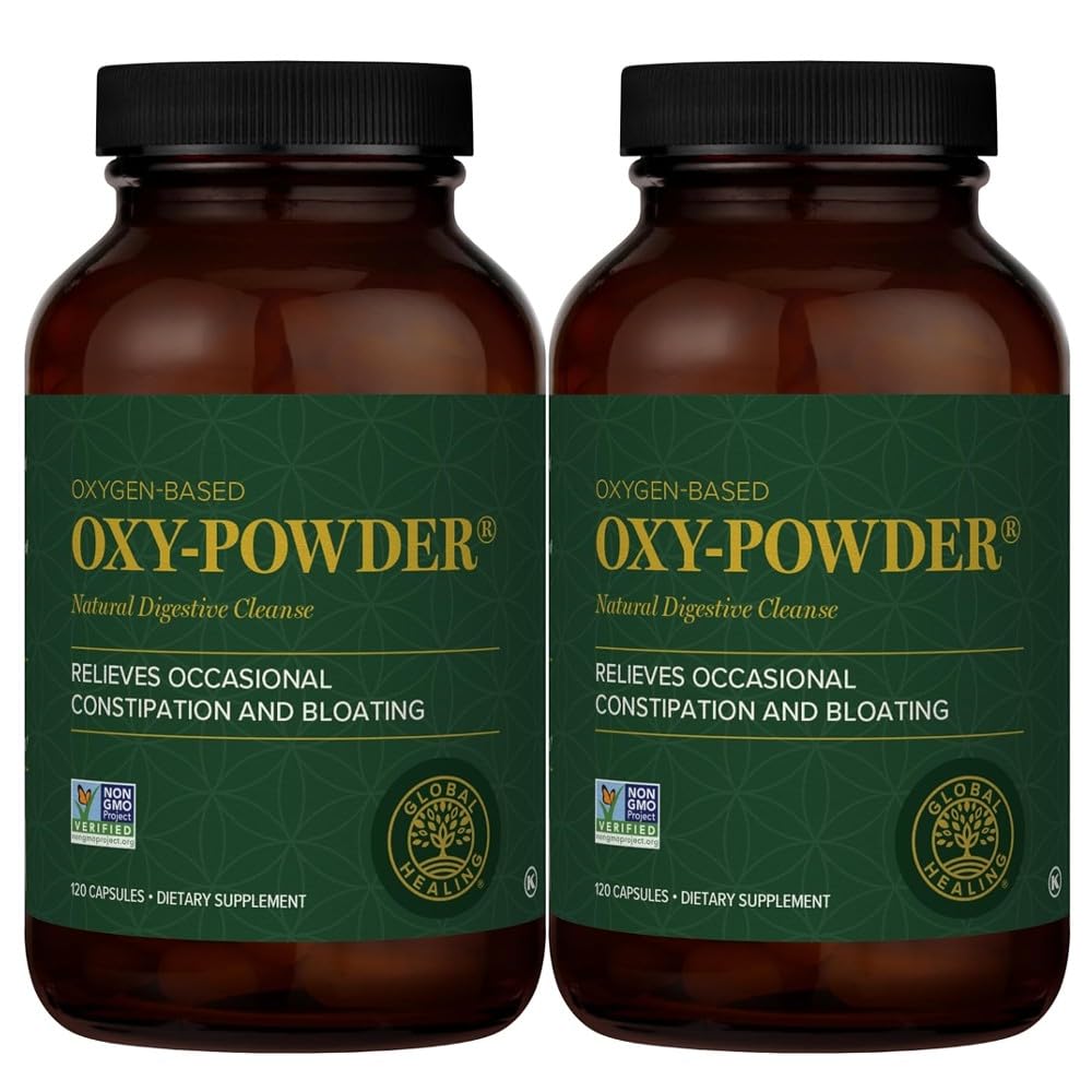 Global Healing Center Oxy- Powder Colon Cleanse Detox - Oxygen Based Safe and Natural Intestinal Cleanser, 120 Count (pakke med 2)