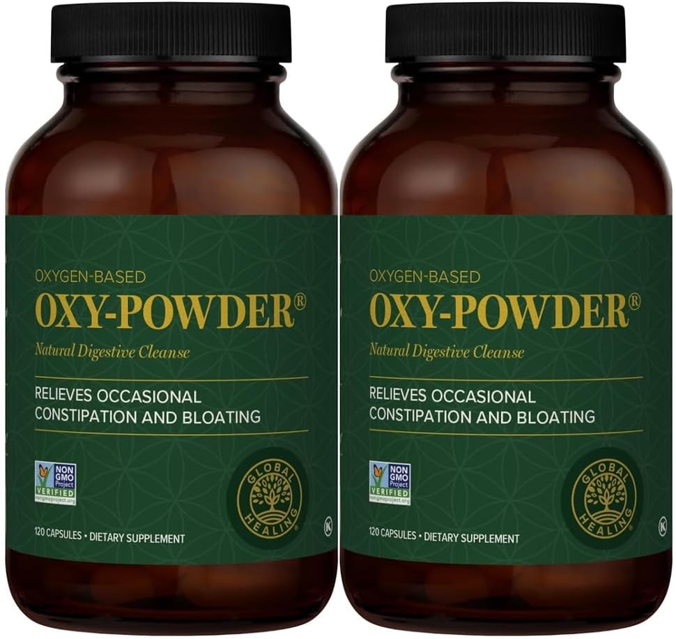 Global Healing Center Oxy-Powder Colon Cleanse Detox - Oxygen Based Safe and Natural Intestinal Cleanser, 120 Count (Pack of 2)