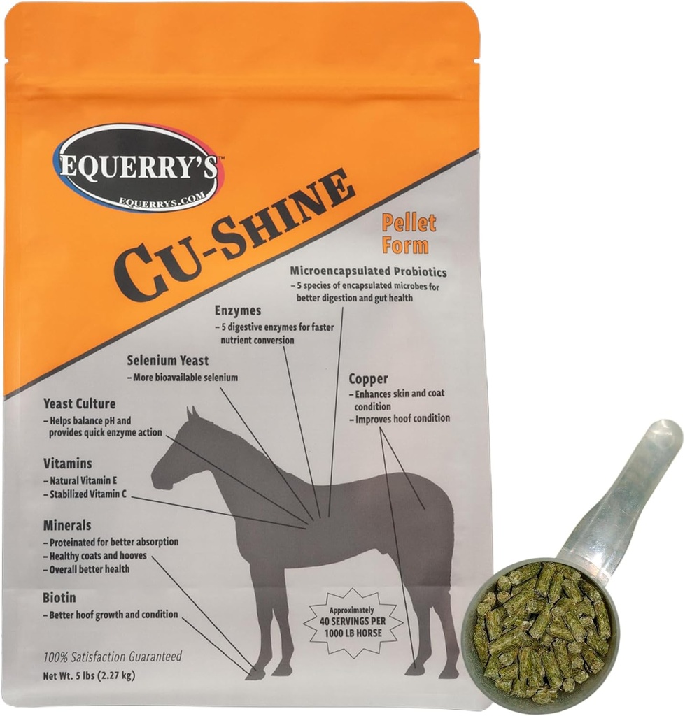 Equerry 's Cu- Shine Total Horse Health Pellet Supplement, Horse Probiotika, Biotin for Radiant Coat, fordøjelsestilskud for Forstoppelse og Gut Health - 5LB