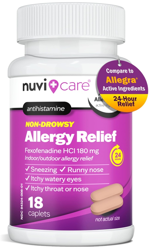 Fexofenadine 180 mg 24 timer - Fexofenadine Hydroklorid 180 mg Antihistamin til Allergy Relief, Hives, Runny Næse, Kløe, Sammenlign med Allegra 24 timers non Drowsy Allergy Medicine (18 Greve)