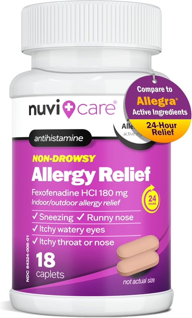 Fexofenadine 180 mg 24 timer - Fexofenadine Hydroklorid 180 mg Antihistamin til Allergy Relief, Hives, Runny Næse, Kløe, Sammenlign med Allegra 24 timers non Drowsy Allergy Medicine (18 Greve)
