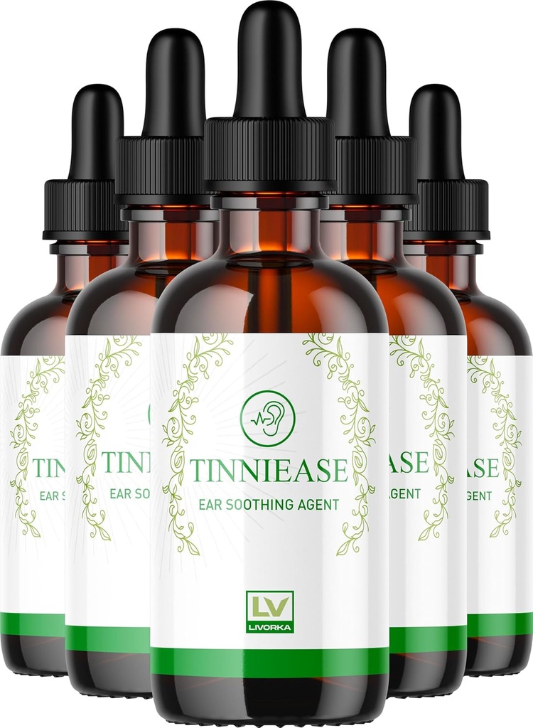 LIVORKA (5 Pack) Tinniease Drops, Tinniease Drops til hørelse Support, Tinni Ease Drops, Tinniease Ear Drops, 5 flasker til 150 dage