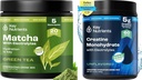 KEY NETRIENSER Matcha Powder & Creatine monohydrat Bundle - Usødet Matcha Green Tea (20 Servere) + Mikroniseret Creatine Powder supplement (60 Servere) - Boost Energy, Focus & Performance