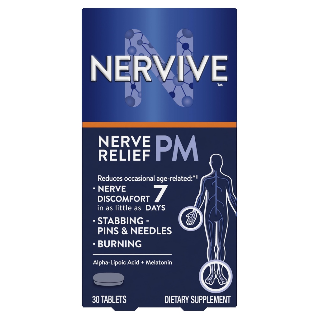 Nervive Nerve Relief PM, Occasional Nerve Discomfort II, Sleep Aid, Starts Working in 7 Days, Stabbing, Burning, Alpha Lipoic Acid, Melatonin, B Vitamins, Turmeric, Ginger, Nervive Supplement, 30 ct