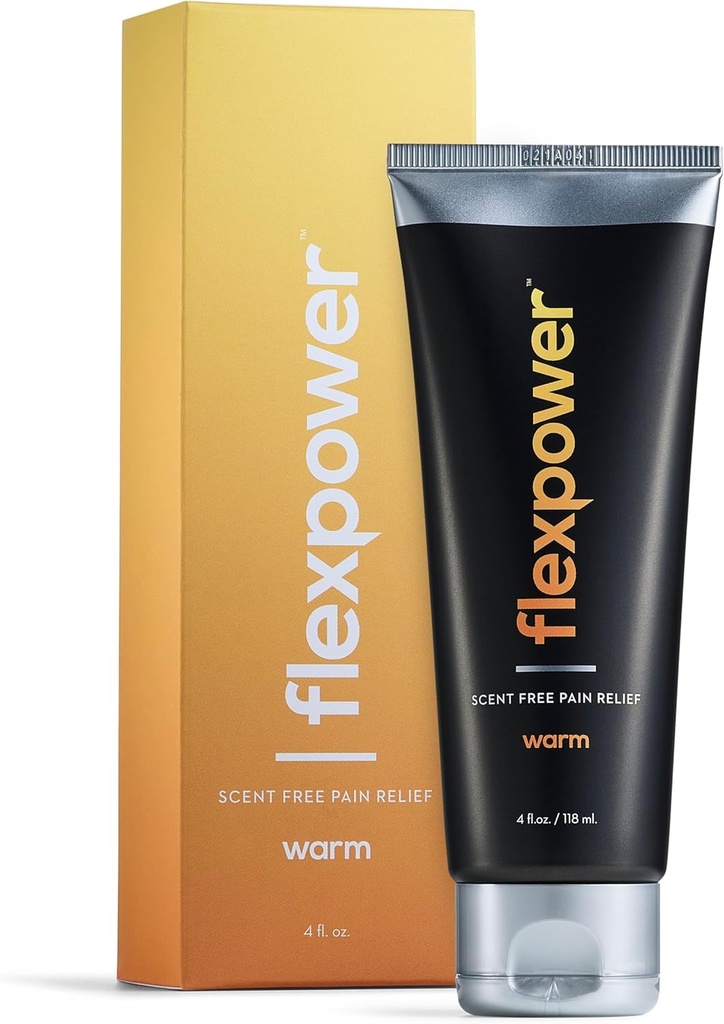 Flexpower Varm Pain Relief Lotion - 4 oz. Scent- Free, Fast- Active, Therapeutic Muscle & Joint Pain Relief Cream til atleter, Sports Recovery, Everyday Bevidsthed - Non-Greasy, Made in USA