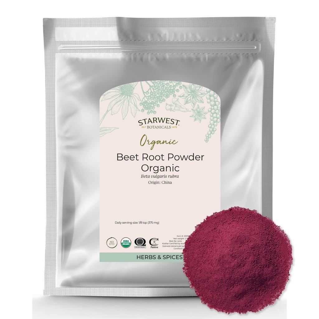 Starwest Botanicals Organic Beet Root Powder for Mænd & Kvinder - Anvendelse til Juice, Smoothies, & Tea, Naturlig Energistøtte, Ground Beet Root, Certified Kosher, Non- GMO - Bulk 2 LB Bag