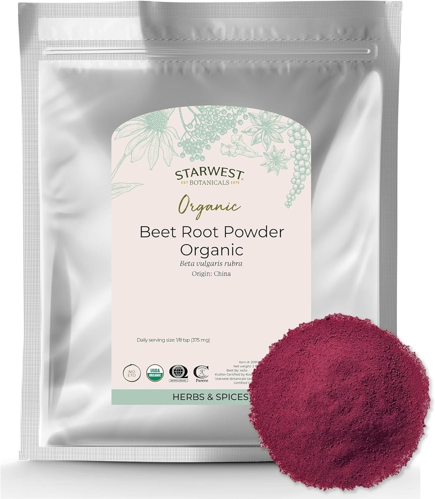 Starwest Botanicals Organic Beet Root Powder for Mænd & Kvinder - Anvendelse til Juice, Smoothies, & Tea, Naturlig Energistøtte, Ground Beet Root, Certified Kosher, Non- GMO - Bulk 2 LB Bag