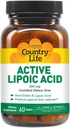 Country Life R- Alpha Lipoic Acid Complex 300mg - Alpha- Lipoic Acid 270mg & R- Lipoic Acid 30mg - Antioxidant Support - No Yeast, Corn, Hvede, Soy, Gluten, Milk - Alpha Lipoic Acid Supplement