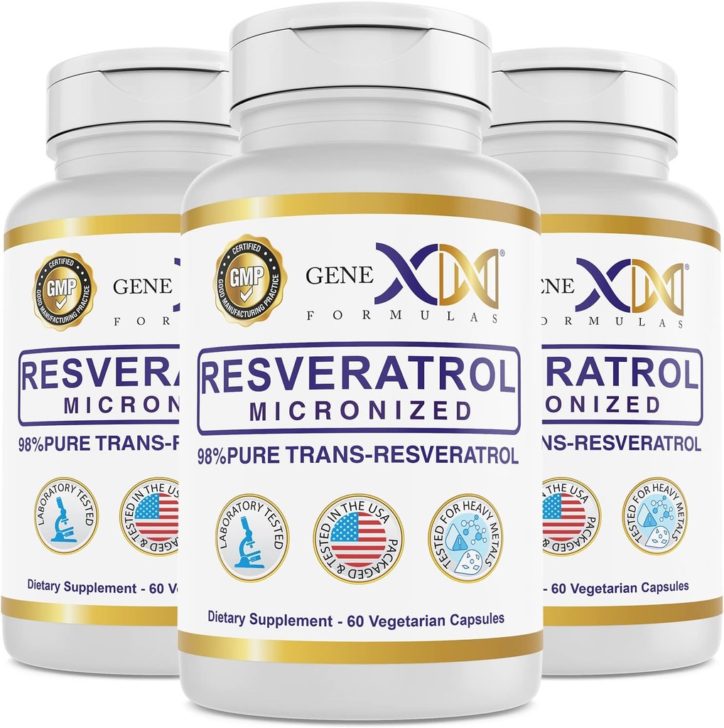 Genex Formulas 98% Pure Trans- Resveratrol med BioPerine ® til Absorption (3 Pack) Mikroniseret, Lab- Testet, Fuldt stabiliseret Resveratrol 600mg - 180X Trans- Resveratrol kapsler til sund aldring