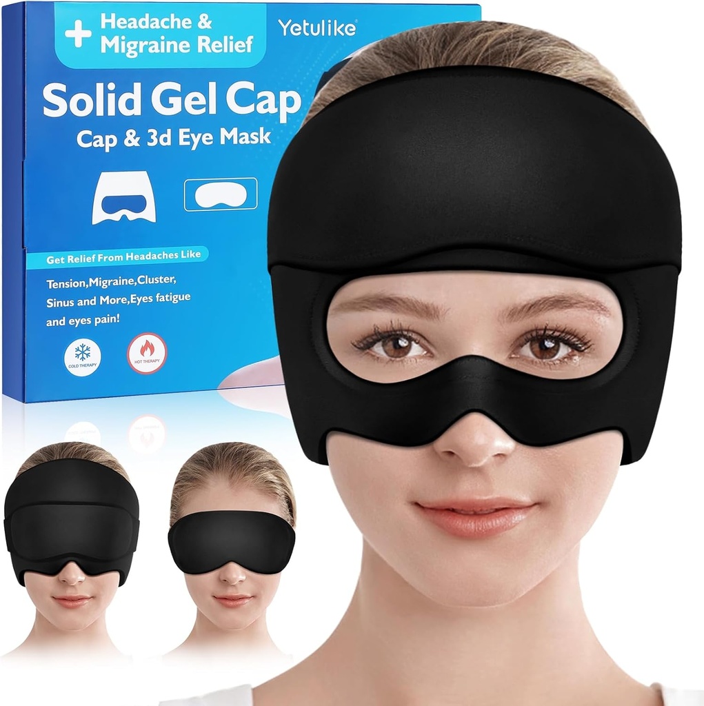Hovedpine Relief Hat, Lindrende Migræne Relief Cap Gel Ice Head Eyes Mask for Sinus, Puffy Eyes, Spænde og stress Relief - Varm og kold terapi