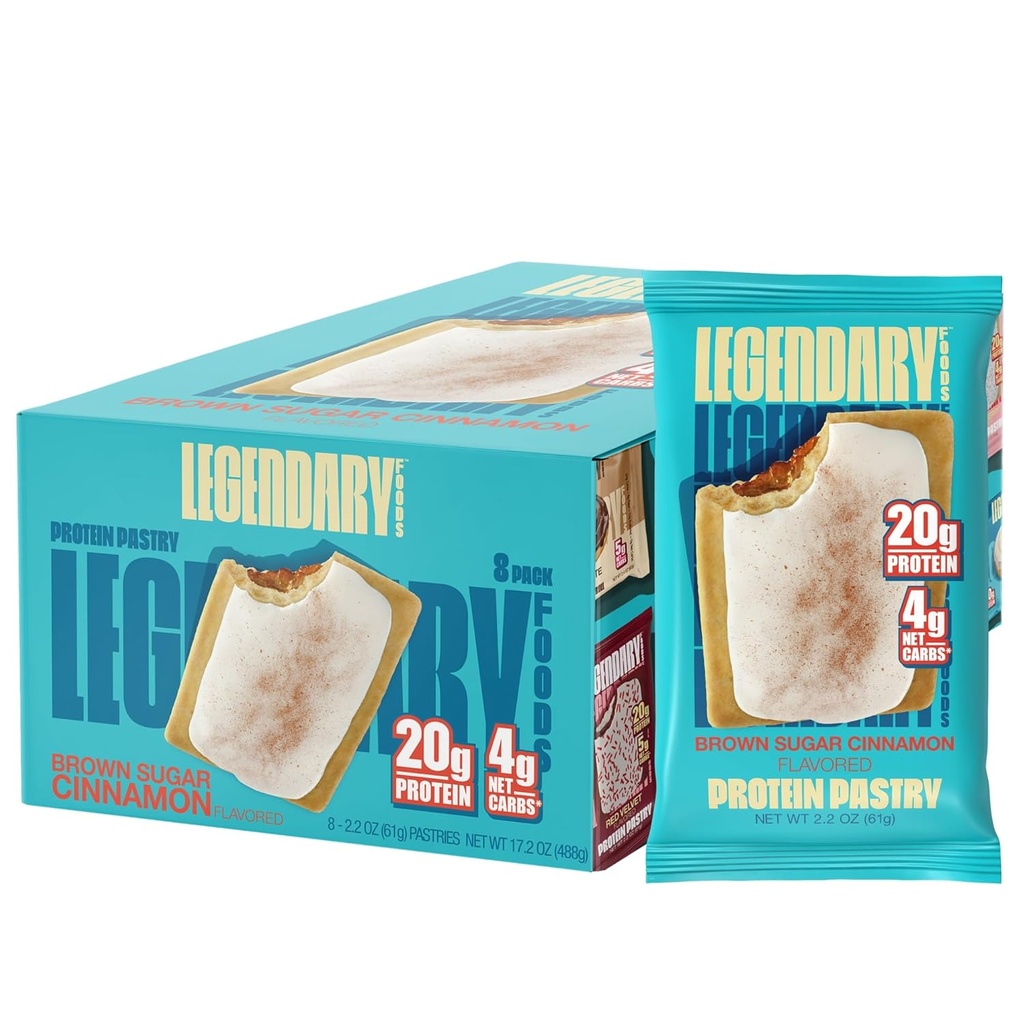 Legendary Foods 20gr Protein Pastry 9- Pack Bundle - Low Carb Tasty Protein Bar Cedric Keto Friendly, Ingen Sukker Tilføjet High Protein Breakfast Snacks, Gluten Free Keto Food - Brown Sugar Kanel