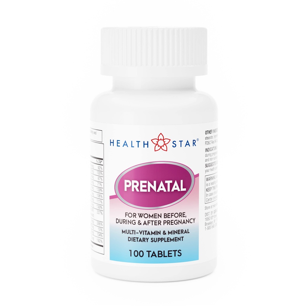 GeriCare Prenatal Multivitamin af HealthStar for sund mor og baby - Folate + C-vitamin + D-vitamin + Iron + Calcium + B12- 100 Tabletter