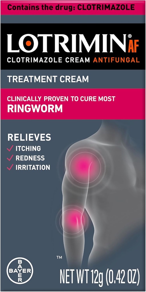 Lotrimin AF Ringworm Cream Clotrimazole 1% - Clinically Proven Effective Antifungal Cream Treatment of Most Ringworm, For Adults and Kids Over 2 years, .42 Ounce (12 Grams)