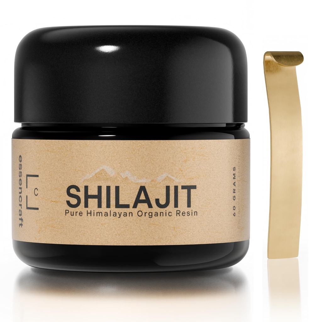 Organic Himalayan Shilajit Resin - 500mg Max Potency, Lab Testet Pure Shilajit for mænd og kvinder, 85 + spor mineraler Fulvic Acid, Immunstøtte, Energi & Kognitiv ydeevne, 4 måneder Supply, 60g