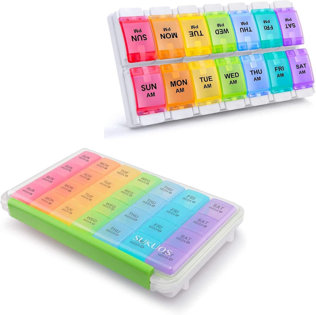 Sukuos Stor Pill Organizer, 7 dag to gange en dag pakke & 28 dag sag pakke