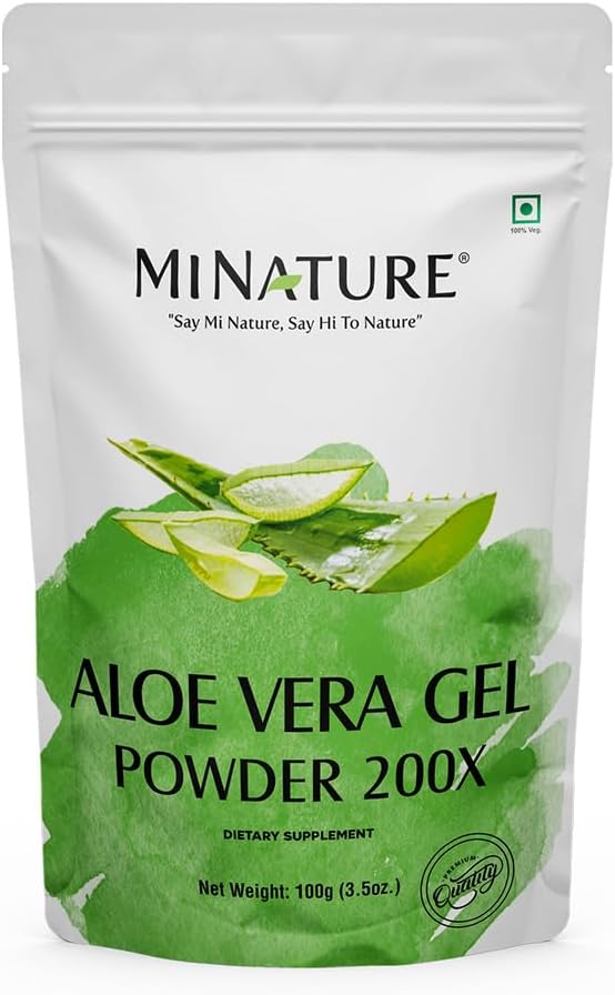 Aloe Vera Gel Powder 200x by mi Nature | Natural and Pure | Aloe Barbadensis | 100g (3.5oz) | Highly Concentrated (200x) | Digestive Support | Suitable for Cosmetic formulations