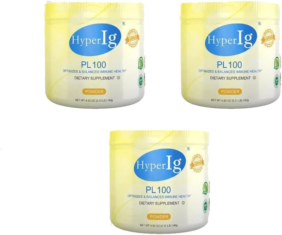 PL- 100 æg protein pulver, hyperimmun æg kosttilskud, 140g - immunboost, fordøjelsesbesvær, fælles pleje, energi & muskelstyrke, glutenfri 3 beholdere