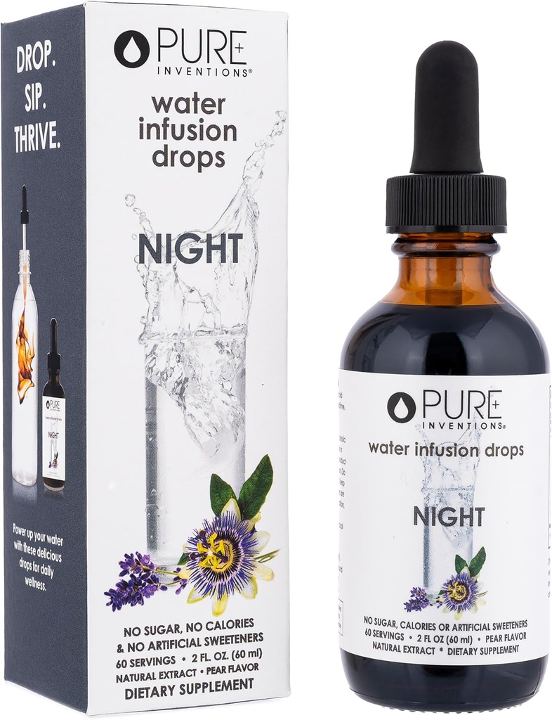 Ren Opfindelser Night - Pære Flavored vand infusion Drops - Ingen sukker, kalorier, eller kunstige sødestoffer - 60 Servere - 2oz