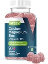 Viteey Calcium Magnesium Zink Gummier med vitamin D3 - Understøtter Bone Sundhed, Nerve & immunfunktion - Calcium Magnesium Zink D3 for voksne & Teens - GMO fri - Chewable Raspberry Flavored Gummy