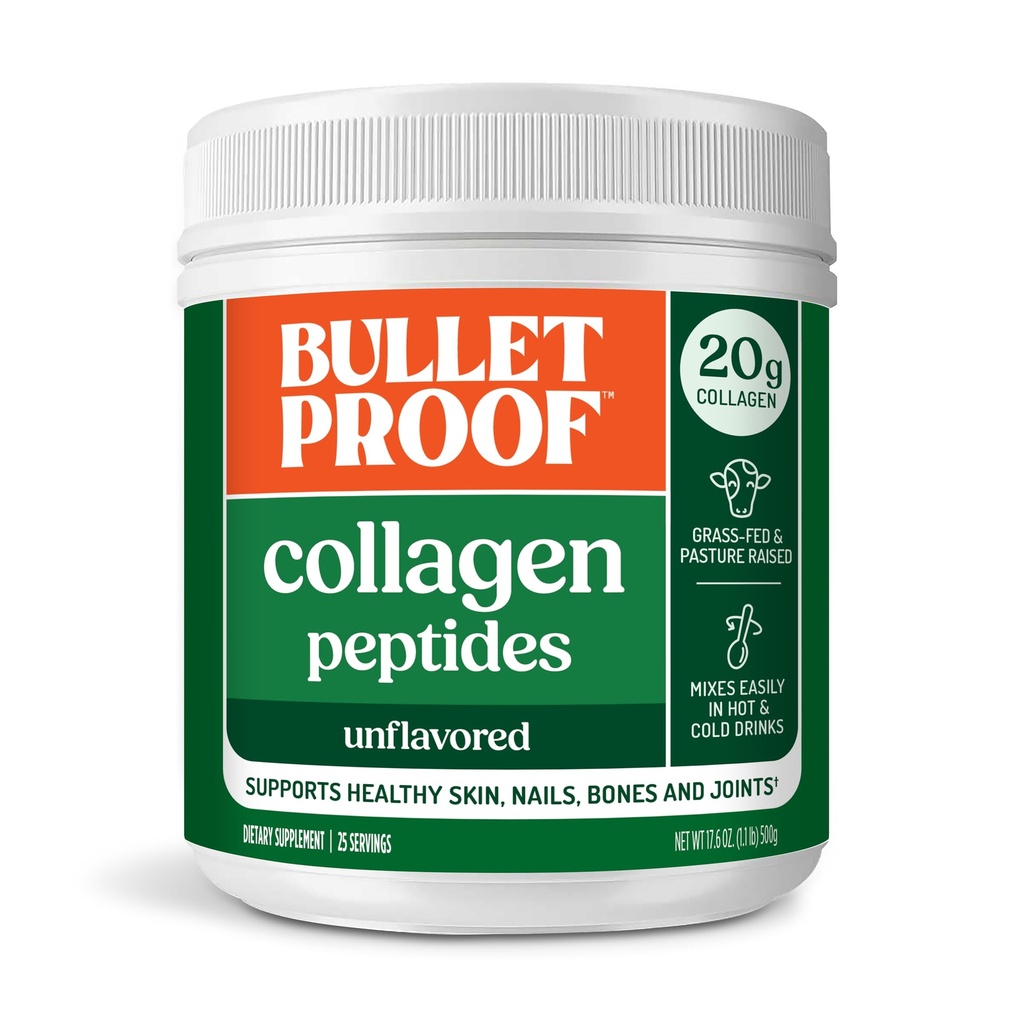 Bulletproof Unflavored Collagen Peptider Powder, 17.6 Ounces, Grass- Fed Collagen Protein og Aminosyrer til hud, ben og joints