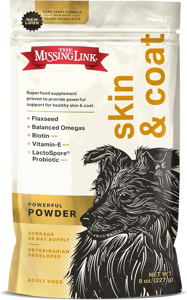 Den manglende link - Original alle naturlige superfood hund supplement - Balanceret Omega 3 & 6 til støtte sund hud & Coat - Skin & Coat Formel - 8oz