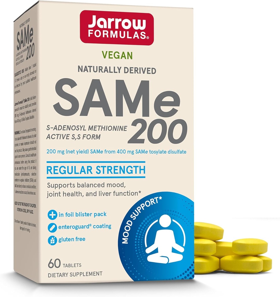 Jarrow Formulas ® samme 200 mg, understøtter fælles sundhed, leverfunktion, hjernemetabolisme, 60 tabletter, op til en 60 dages forsyning