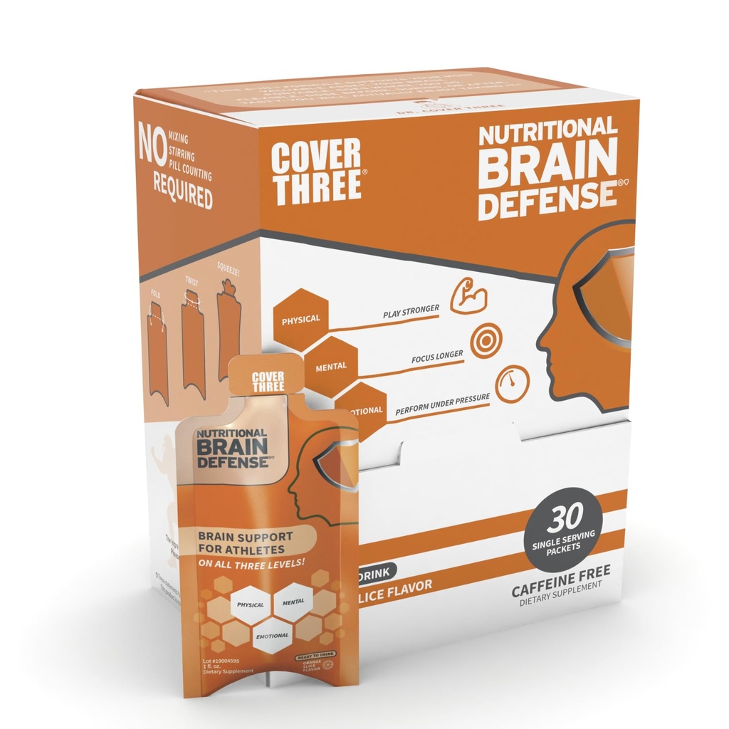 Cover Three Brain Defense Omega 3 Fish Oil, Nutritional Brain Supplement med Curcumin, Uridin, Orange Slice Liquid Omega 3 DHA EPA Formel, Nootrop Supplement til atleter