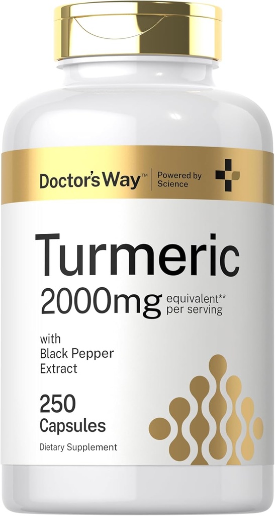 Doctor's Way Turmeric Curcumin Supplement 2000mg | 250 Capsules | with Black Pepper Extract | Non-GMO, Gluten Free Complex