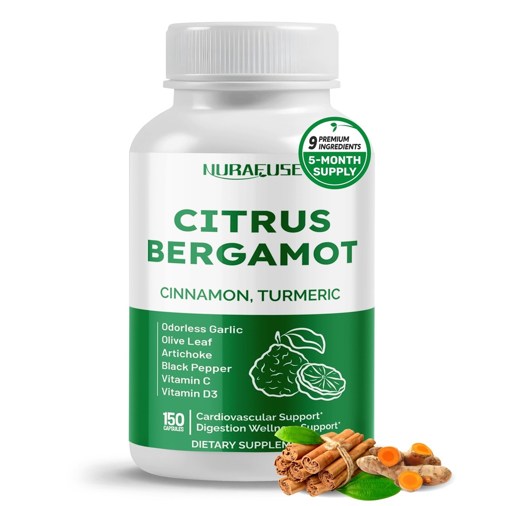 Citrus Bergamot 9-in-1 Formel - med kanel gurkemeje Odorless Hvidløg, Olive Leaf, Artiskok - Made and Testet i USA