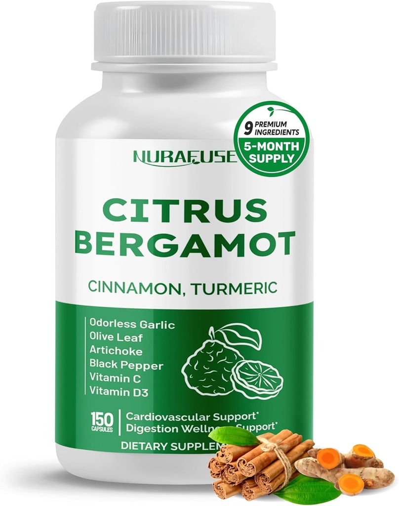 Citrus Bergamot 9-in-1 Formel - med kanel gurkemeje Odorless Hvidløg, Olive Leaf, Artiskok - Made and Testet i USA