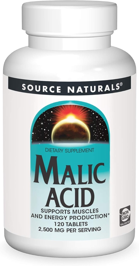 Kilde Naturals Malic Acid, Understøtter Muskler og energiproduktion *, 2500 mg - 120 tabletter