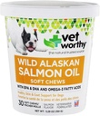 Vet Worthy Laks Oil Skin and Coat Soft Chews for Dogs - Hundetillæg til støtte sund hud og smuk Coat - Fish Oil Supplement med Omega 3 Fedtsyrer - Laks flavor - 30 Soft Chews