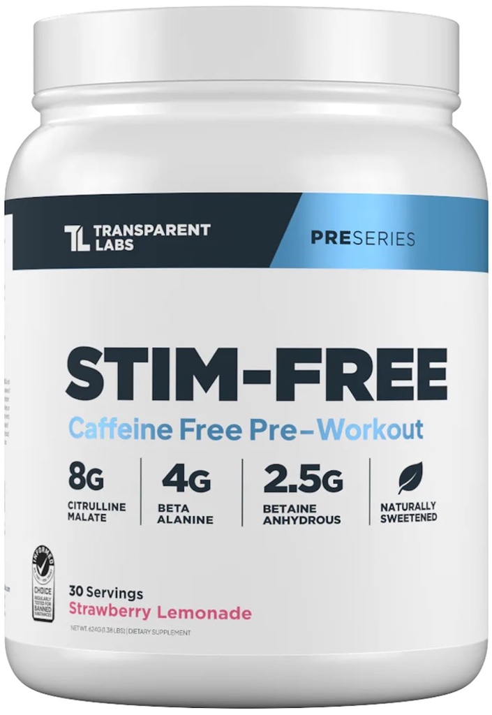 Transparent Labs Stimulerende gratis Pre- Workout - Koffein & Stim Gratis Pre Workout Pulver til mænd og kvinder med Beta Alanine pulver, Citrullin Malat, & elevatP - 30 Servere, Jordbær Lemonade