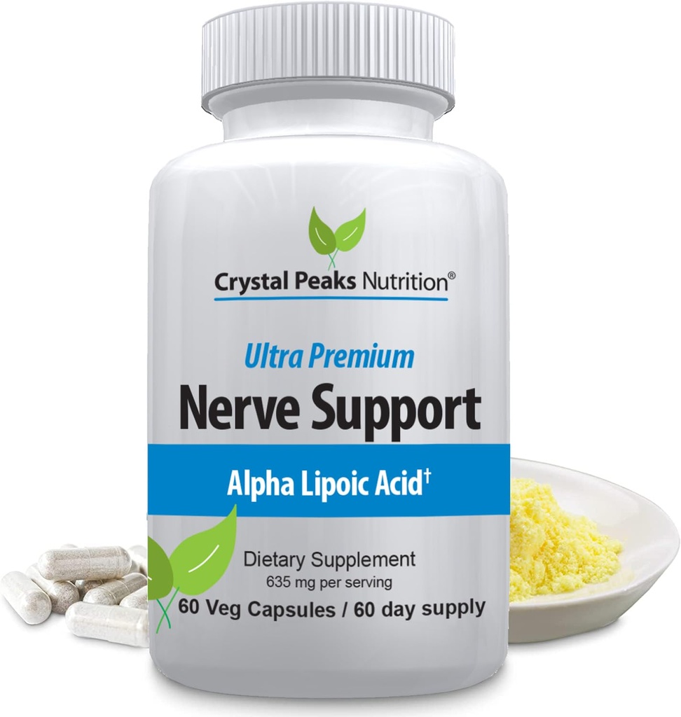 Nerve Support - Naturlige vitaminer med 650mg nonGMO ALA Alpha Lipoic Acid - Premium Nerve Support - Hænder & Feet - Tingling, Numbness - 60 Veggie Kapsler