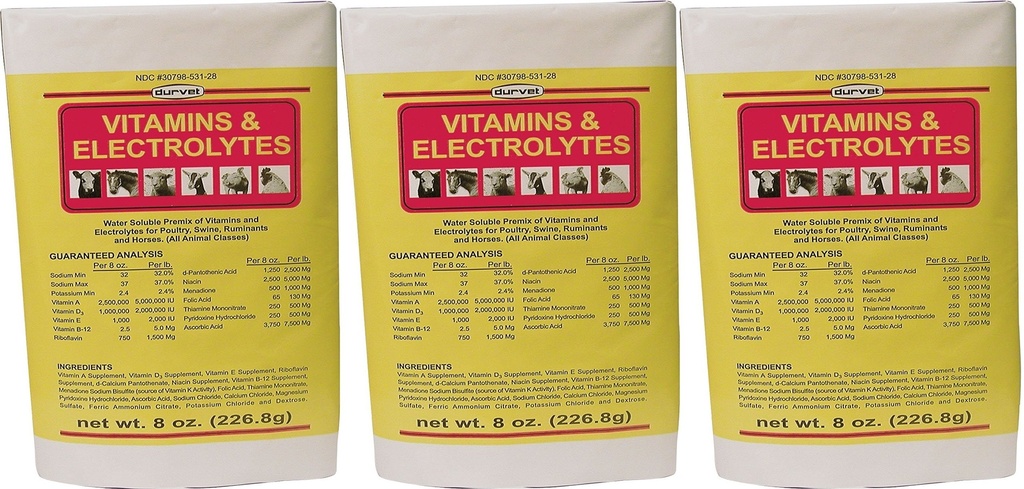 (3 Pack) DURVET 136028 vitaminer & elektrolyter, 8 oz3
