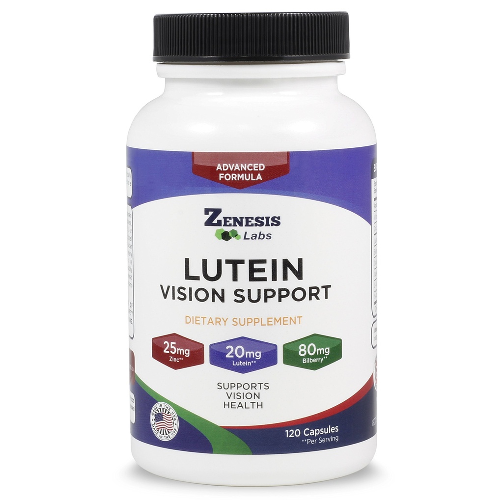 Zenesis Labs Lutein Vision Support - Essential Eye Vitamin - med Bilbær, Beta- Caroten, Zink, Grapefrugter & andre mineraler - 120 kapsler - 60 dages forsyning