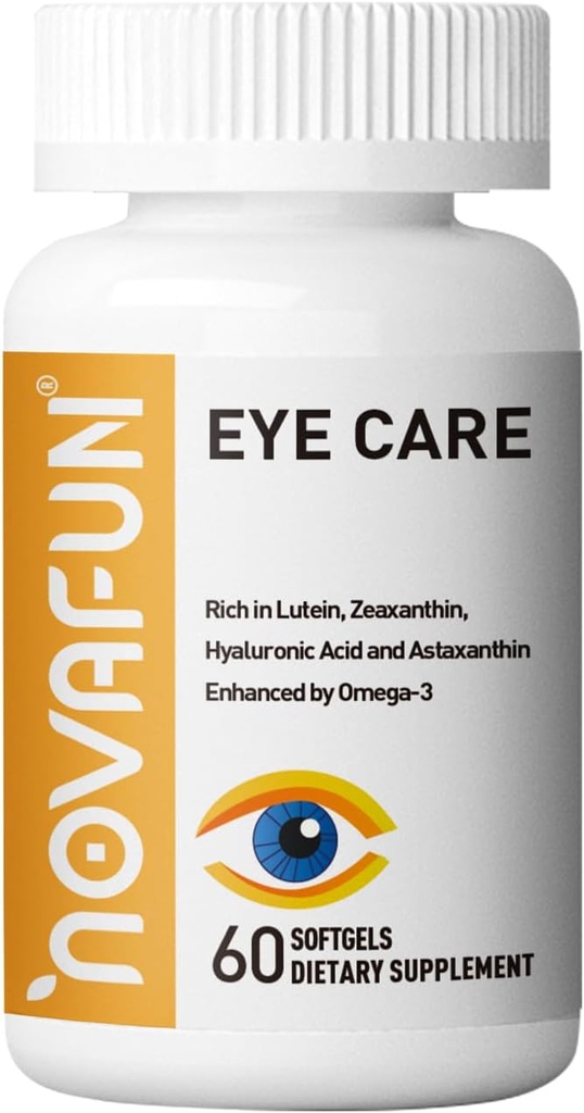 Eye Care Softgel, Lutein, Zeaxanthin, Astaxantin, Hyaluronsyre, Omega 3 (EPA, DHA), Zink, Kobber, C-vitamin & E, 60 dages forsyning - 60 ke