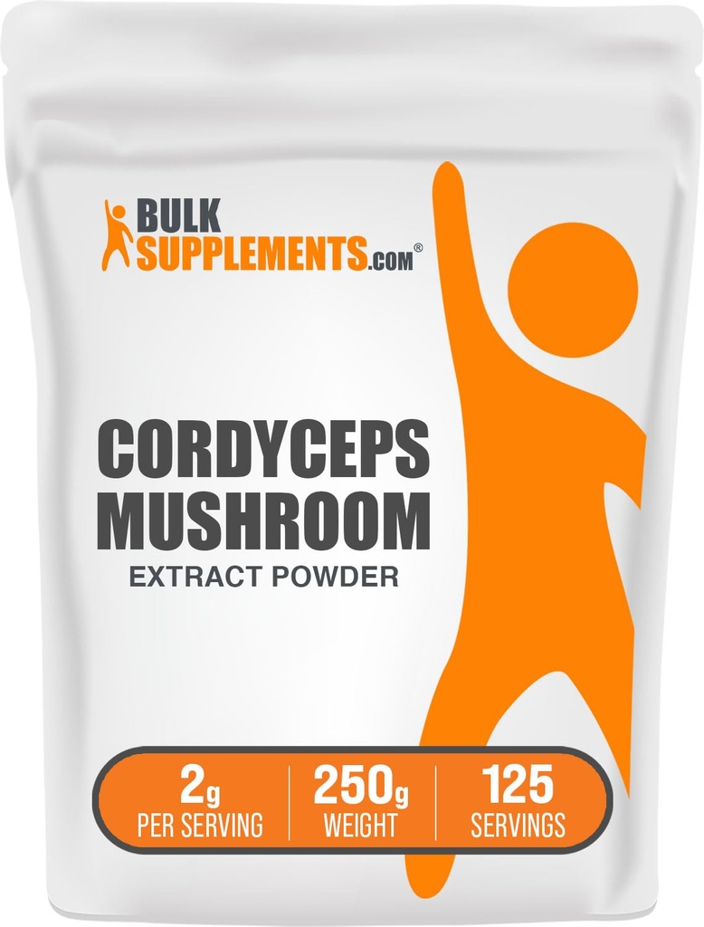 BulkSupplements.com Cordyceps Mushroom Extract Powder - Cordyceps Sinensis, Mushroom Supplement - Vegan & Gluten Free, 2g per Serving, 250g (8,8 oz) (Pack of 1)