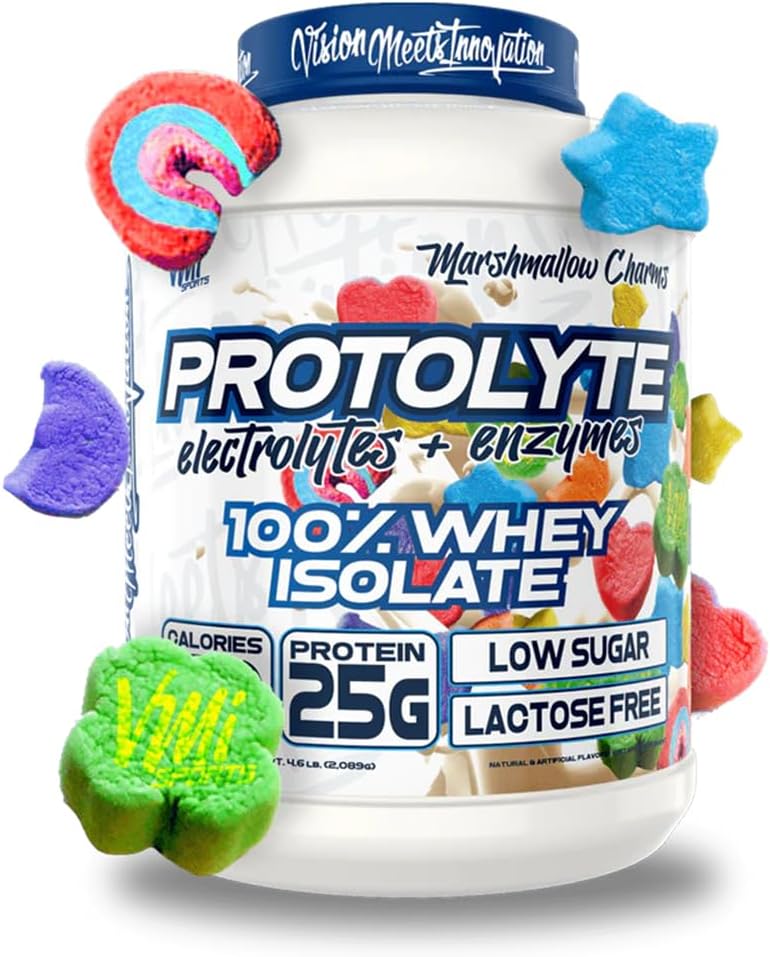 VMI Sports Measures 124; ProtoLyte Whey Isolere Protein Pulver Measurement 124; Lav kalorie Whey til vægttab og Muscle Gain Measurement 124; fordøjelsesbesvær Enzymes Measurement 124; Non- GMO (4,6 lb, Marshmallow Charms)