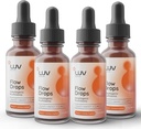 LUV health Flow Drops ® - Energitillæg til fokus, mental Clarity & Immunsupport - Adaptogene svampe med Lions Mane, Cordyceps, Reishi, Chaga & Turkey Tail - Vegan, Lavet i USA 4-Pack