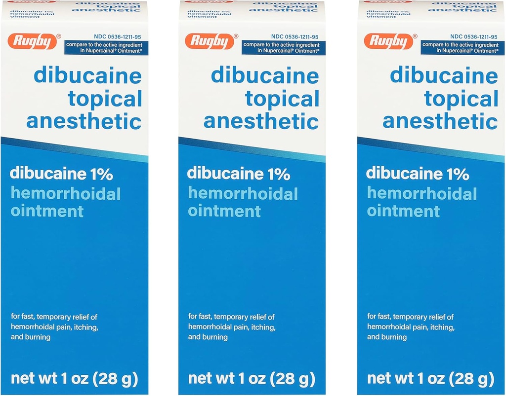 Rugby Dibucaine Tematisk anæstesi 1% Hæmorroid Salve - Smerte Relief Cream til klø og brænden, Hæmorroid Behandling, Anti Itch Cream 1 Oz (3 Pack)