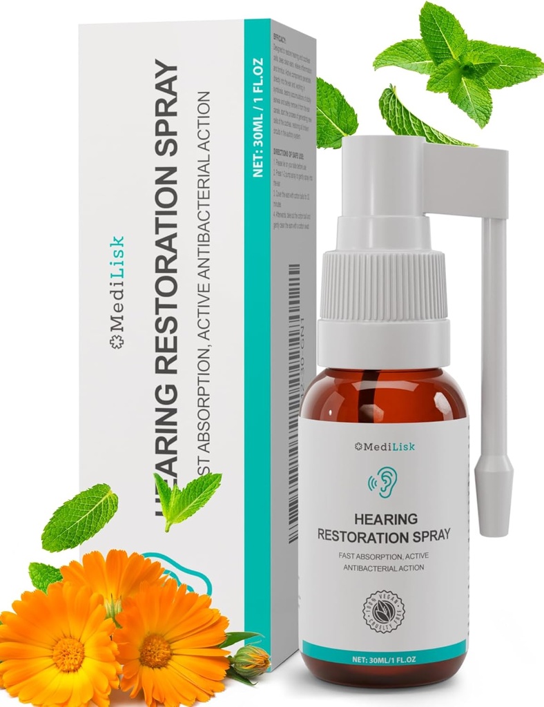 Meditisk hørelse restaurering Spray - Earwax Cleaning & Ear Care Solution # 124; Gratis fra Harsh Kemikalier, Dåse for Følsomme Ører # 124; Easy Spray ansøgning, 1 Fl.Oz
